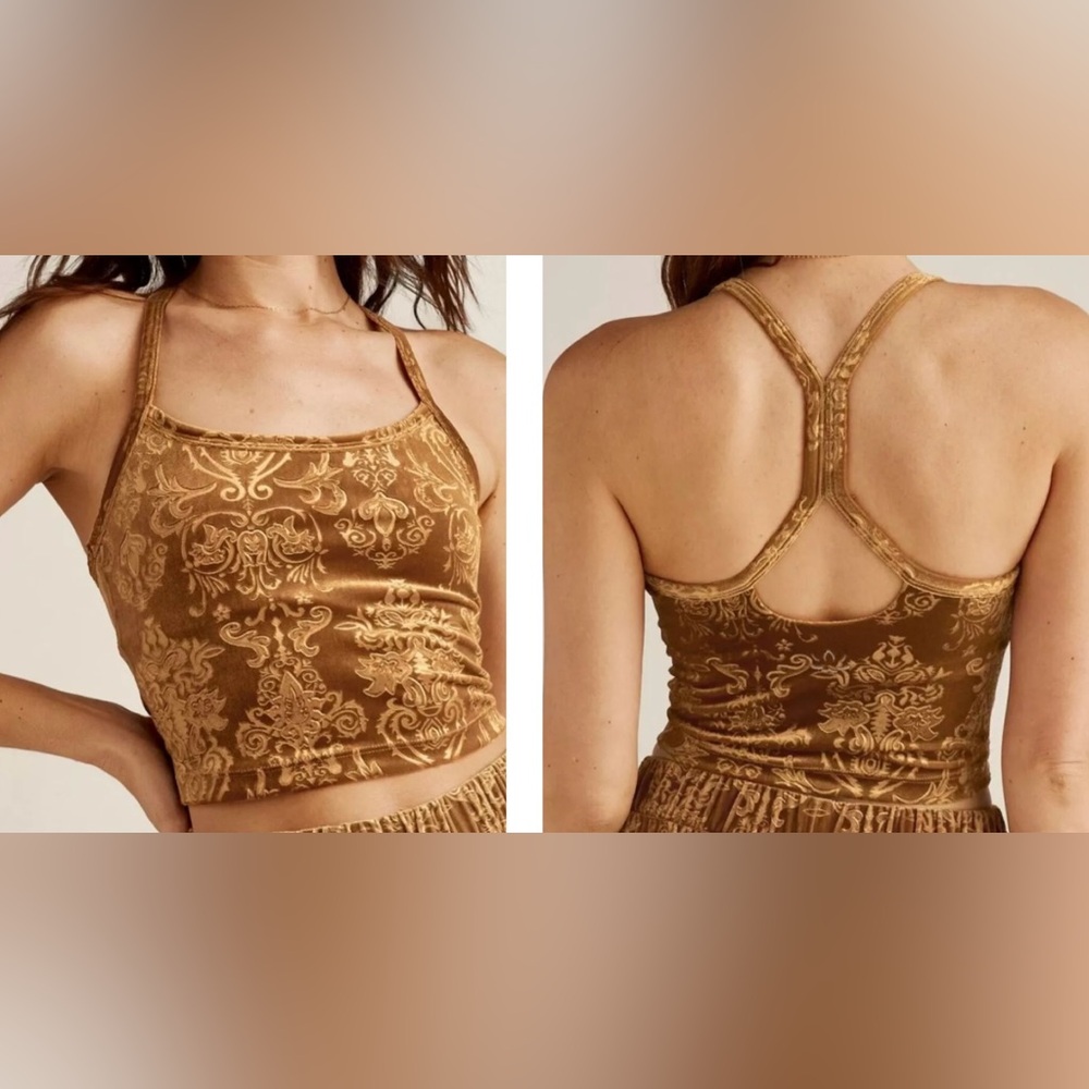 NWT Beyond Yoga Embossed Velvet Racerback Cropped Tank Top S/Golden Brown